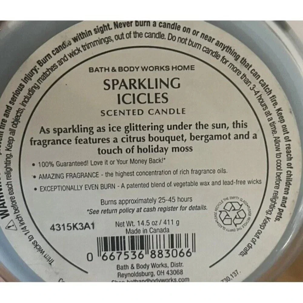 Bath & Body Works Candle Sparkling Icicles 3 Wick 14.5oz - NEW! Vintage‎ V-1